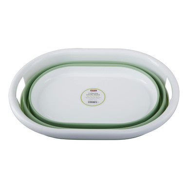 Averill Oval Collapsible Laundry Basket In Green And White