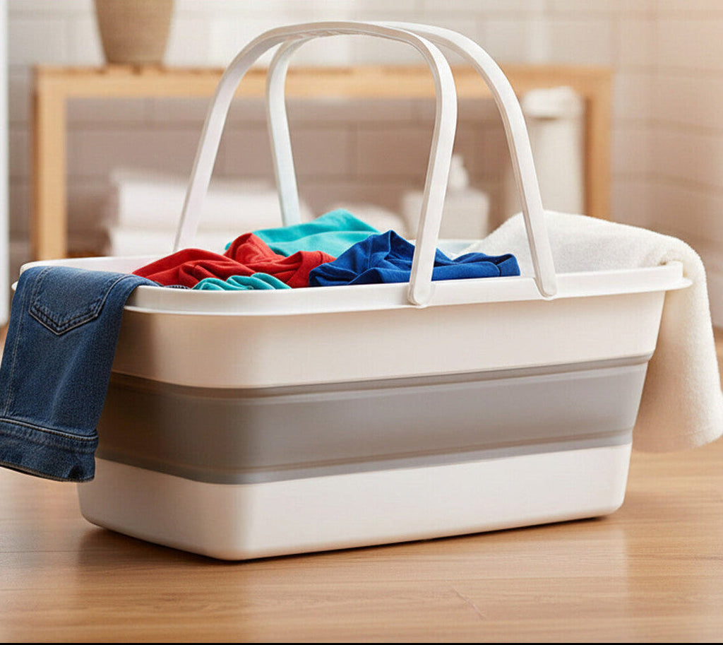 White And Grey Collapsible Basket With Handles | Averill