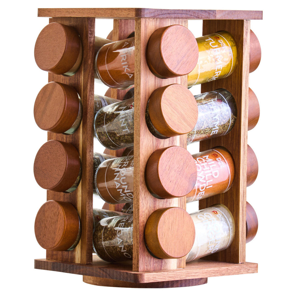 Acacia Wood Revolving Spice Rack with 16 Jars | Puro