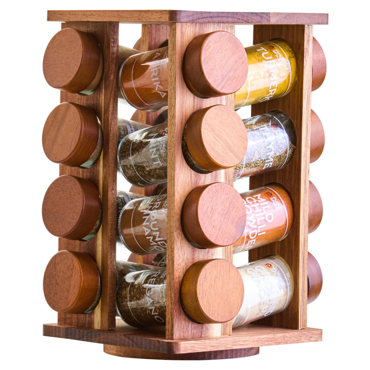 Acacia Wood Revolving Spice Rack with 16 Jars | Puro