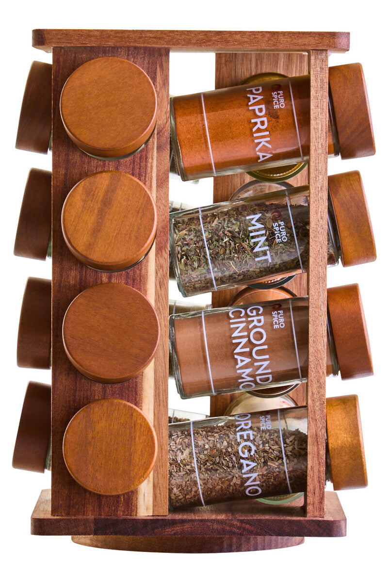 Acacia Wood Revolving Spice Rack with 16 Jars | Puro