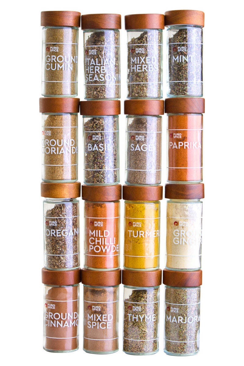 Acacia Wood Revolving Spice Rack with 16 Jars | Puro