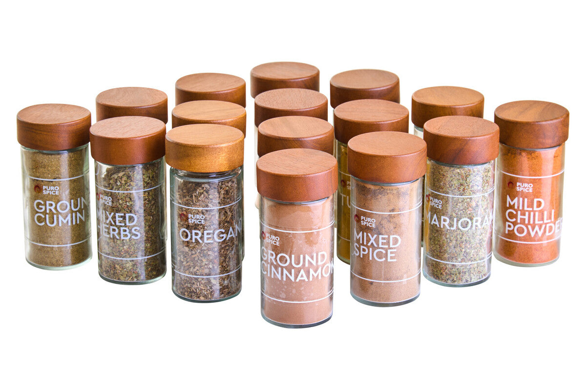 Acacia Wood Revolving Spice Rack with 16 Jars | Puro