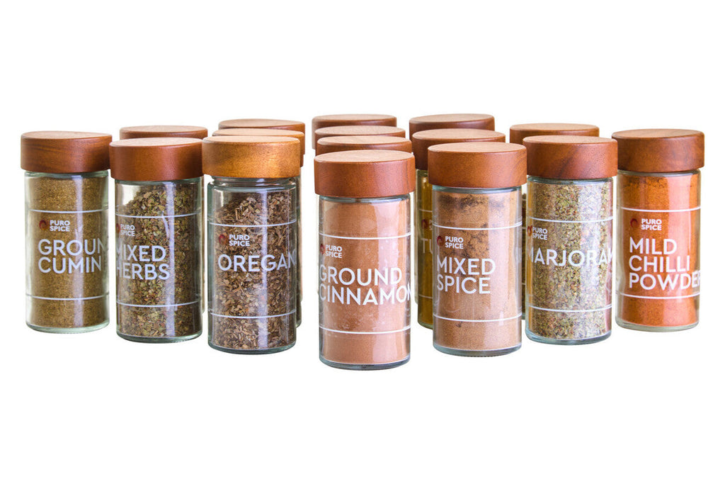 Acacia Wood Revolving Spice Rack with 16 Jars | Puro