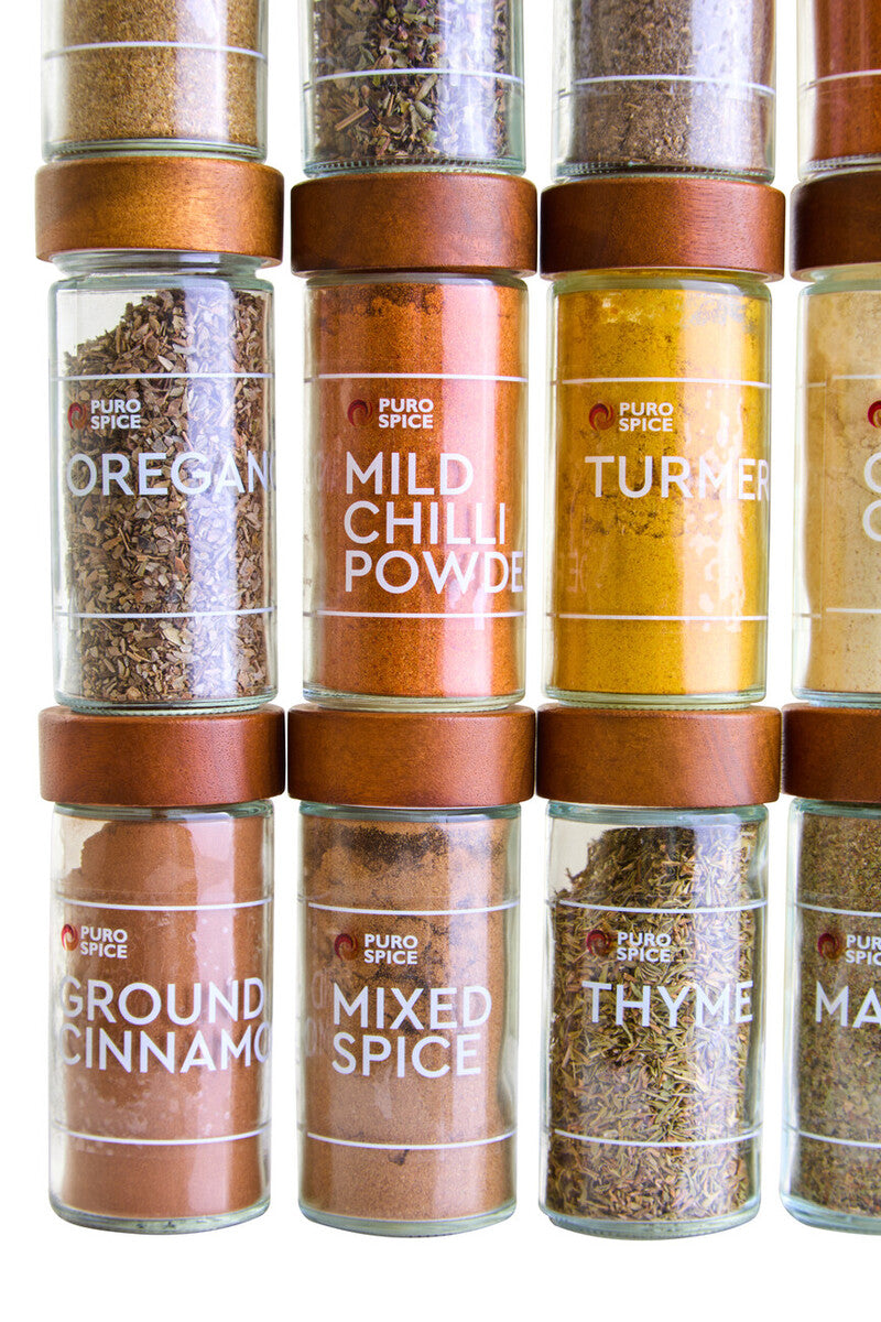 Acacia Wood Revolving Spice Rack with 16 Jars | Puro