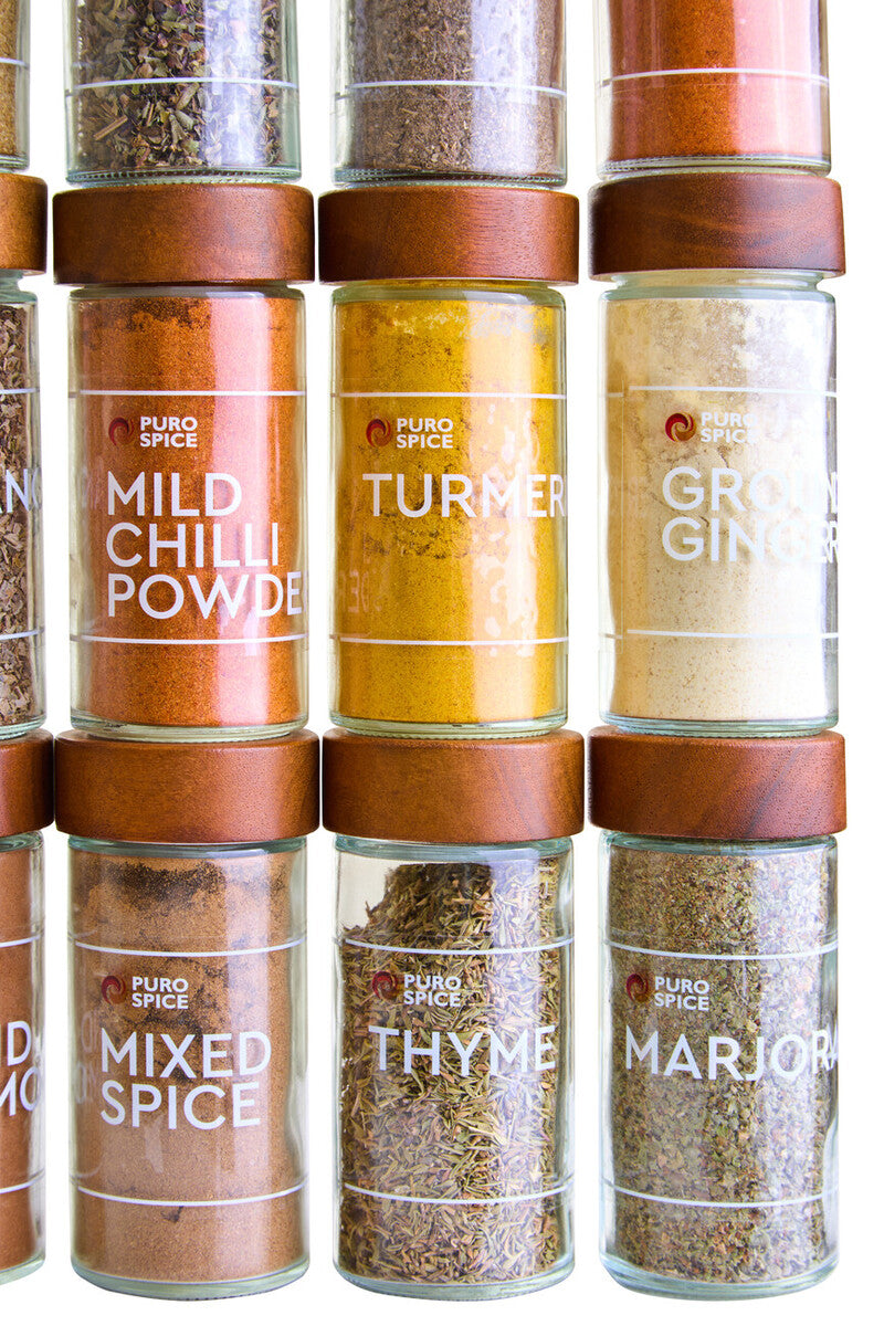Acacia Wood Revolving Spice Rack with 16 Jars | Puro