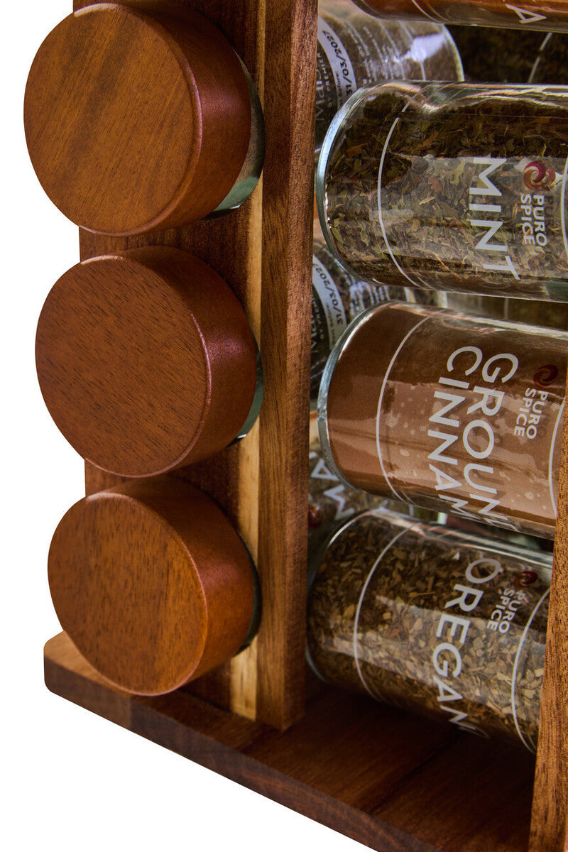 Acacia Wood Revolving Spice Rack with 16 Jars | Puro