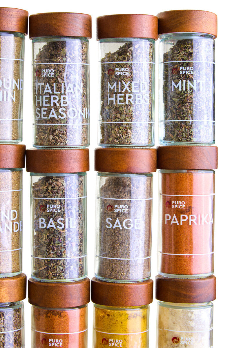 Acacia Wood Revolving Spice Rack with 16 Jars | Puro