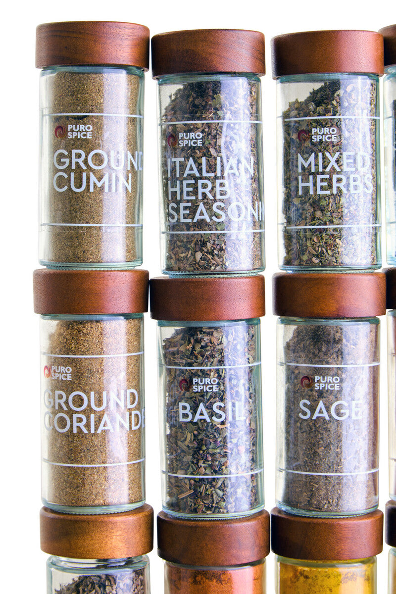 Acacia Wood Revolving Spice Rack with 16 Jars | Puro