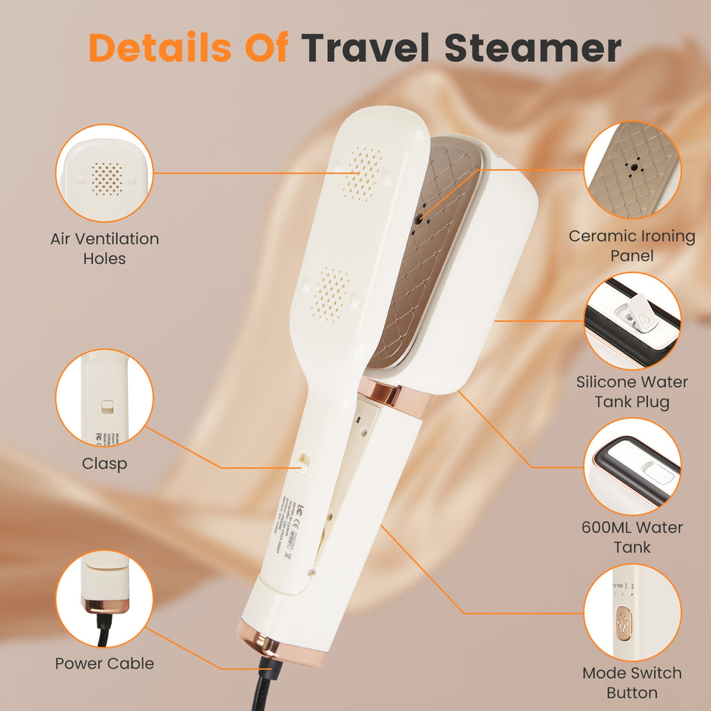 1Set Steam Iron Press 3 In 1 Travel Steamer For Clothes With 180 Degree Flip Head Portable Handheld Flat Iron 1000W Wrinkles Remover Wet And Dry Ironing Garment Steamer 20S Fast Heat Up