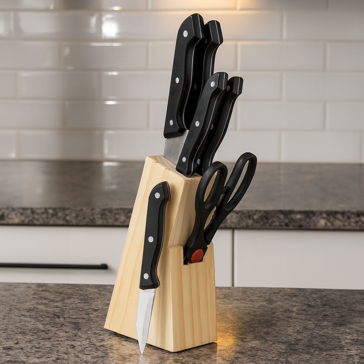 Maxime 6 Piece Knife and Scissor Set in Wooden Block