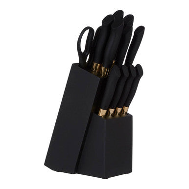 11 Piece Black and  Gold Knife Set with Block | Corisco