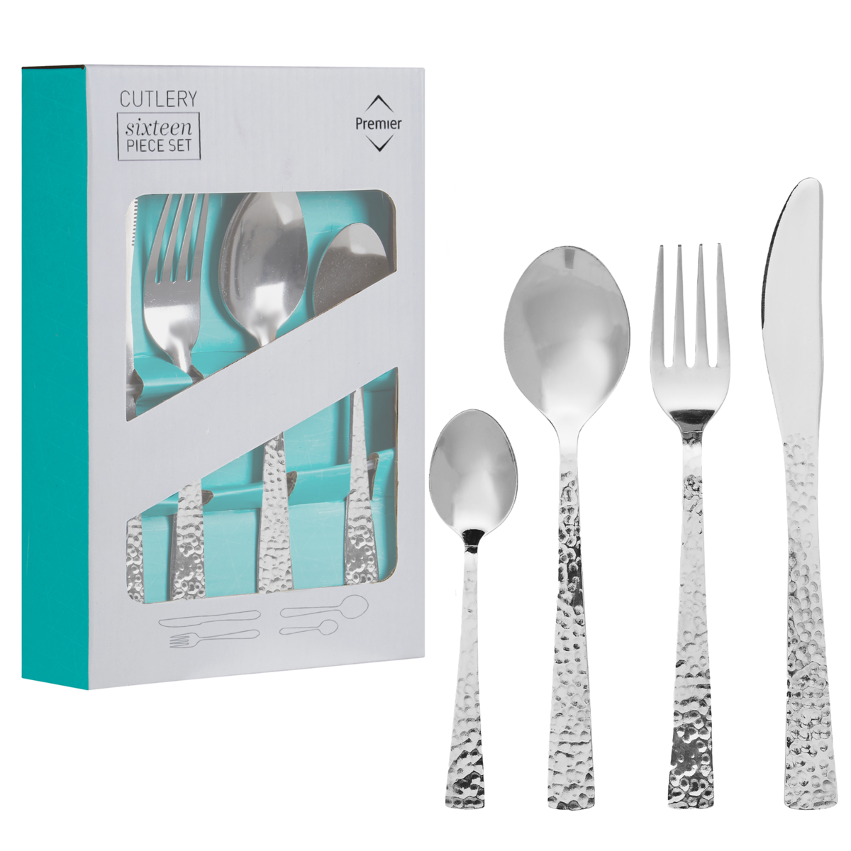 Martello Hammered Effect 16 Piece Stainless Steel Cutlery Set
