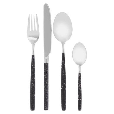Avie 16 Piece Black And Silver Cutlery Set with Speckle Effect