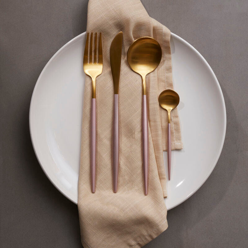 16 Piece Pink and Gold Finish Cutlery Set | Avie