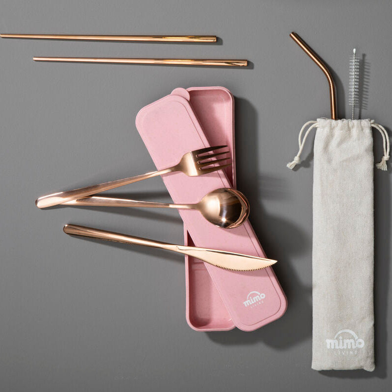 Mimo 6 Piece Rose Gold Travel Cutlery Set With Case