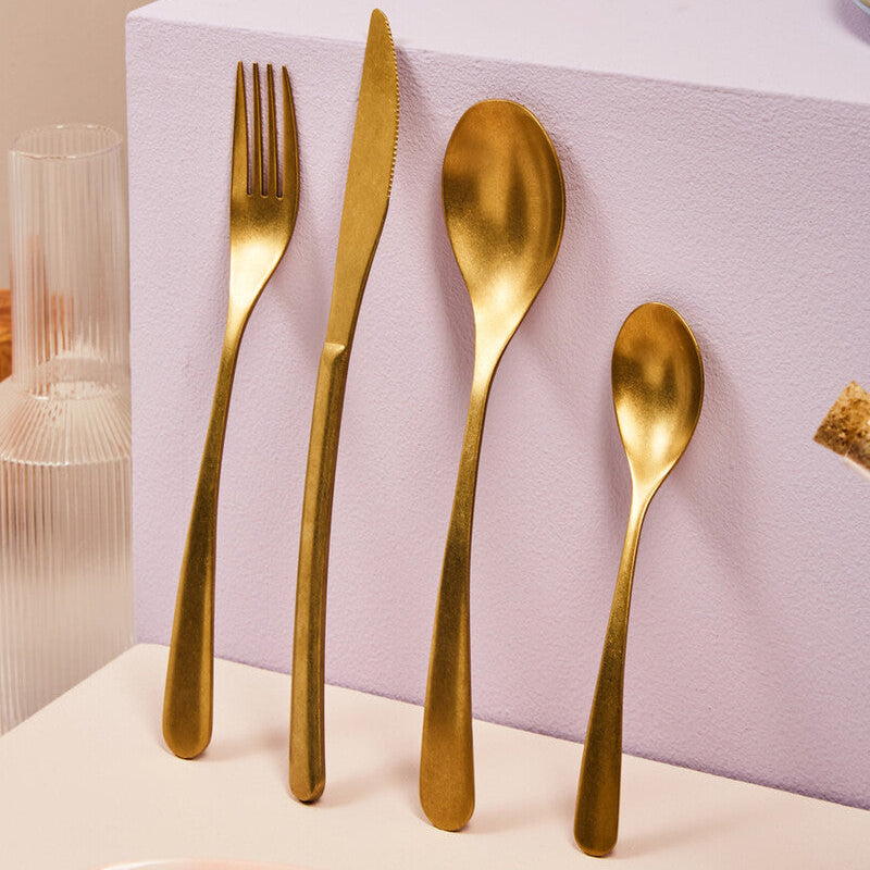 Avie 16 Piece Antique Gold Finish Cutlery Set
