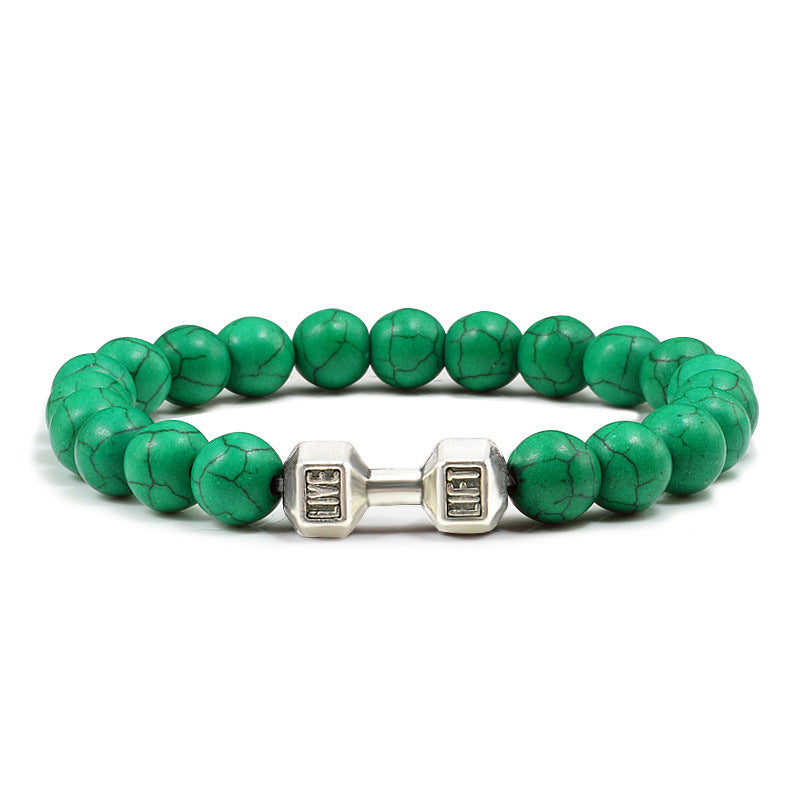 Turquoise Energy Healing Bracelet - Gun Black Barbell Bead Bracelet for Men & Women | Natural Stone Jewelry