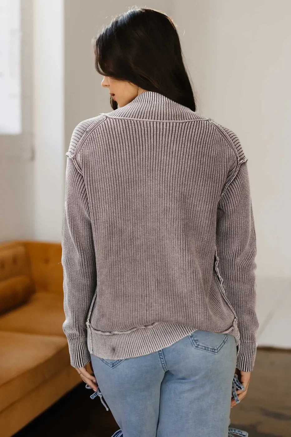 Stonewash Patchwork Knit Open Cardigan Women UK