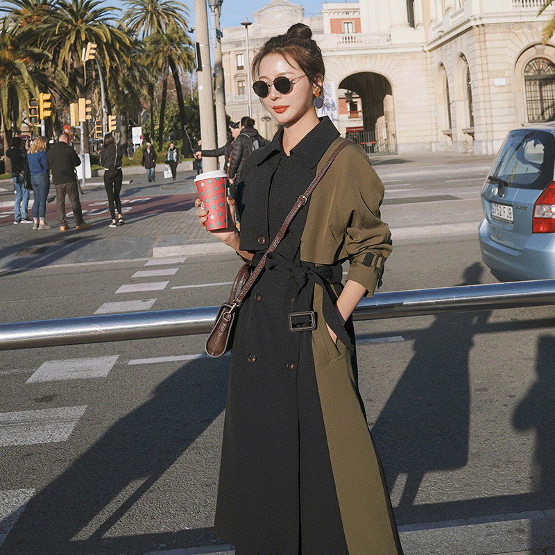 Loose Contrast Stitching Mid-length Trench Coat