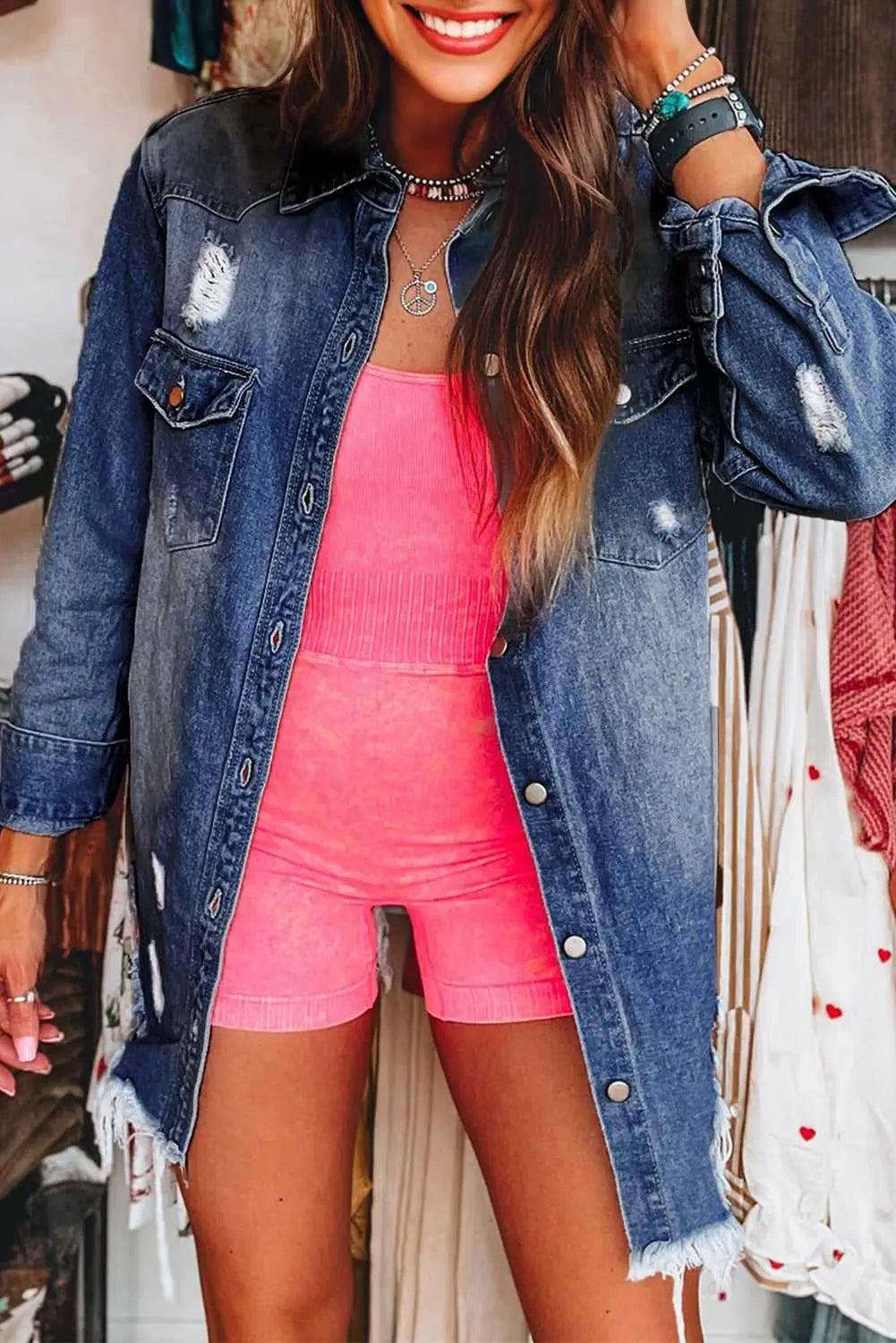 Light Wash Frayed Denim Duster Women UK