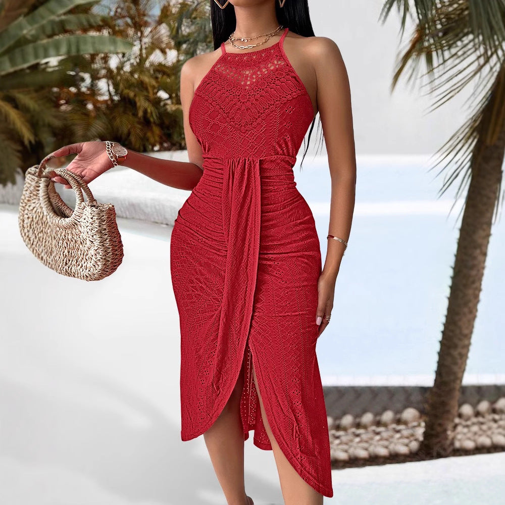 Hip-hop Street-style Asymmetric Sleeveless Halter Dress