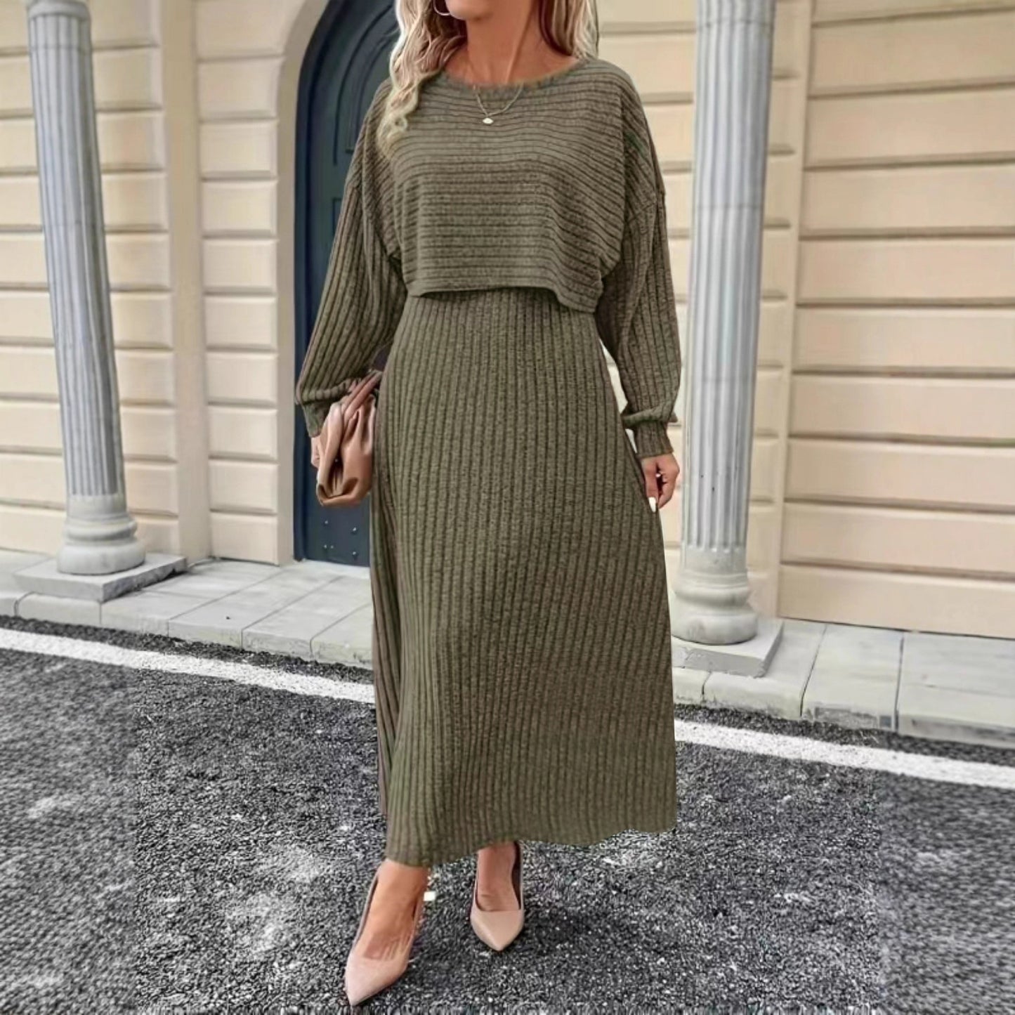 Womens Long-sleeve Top And Dress Set