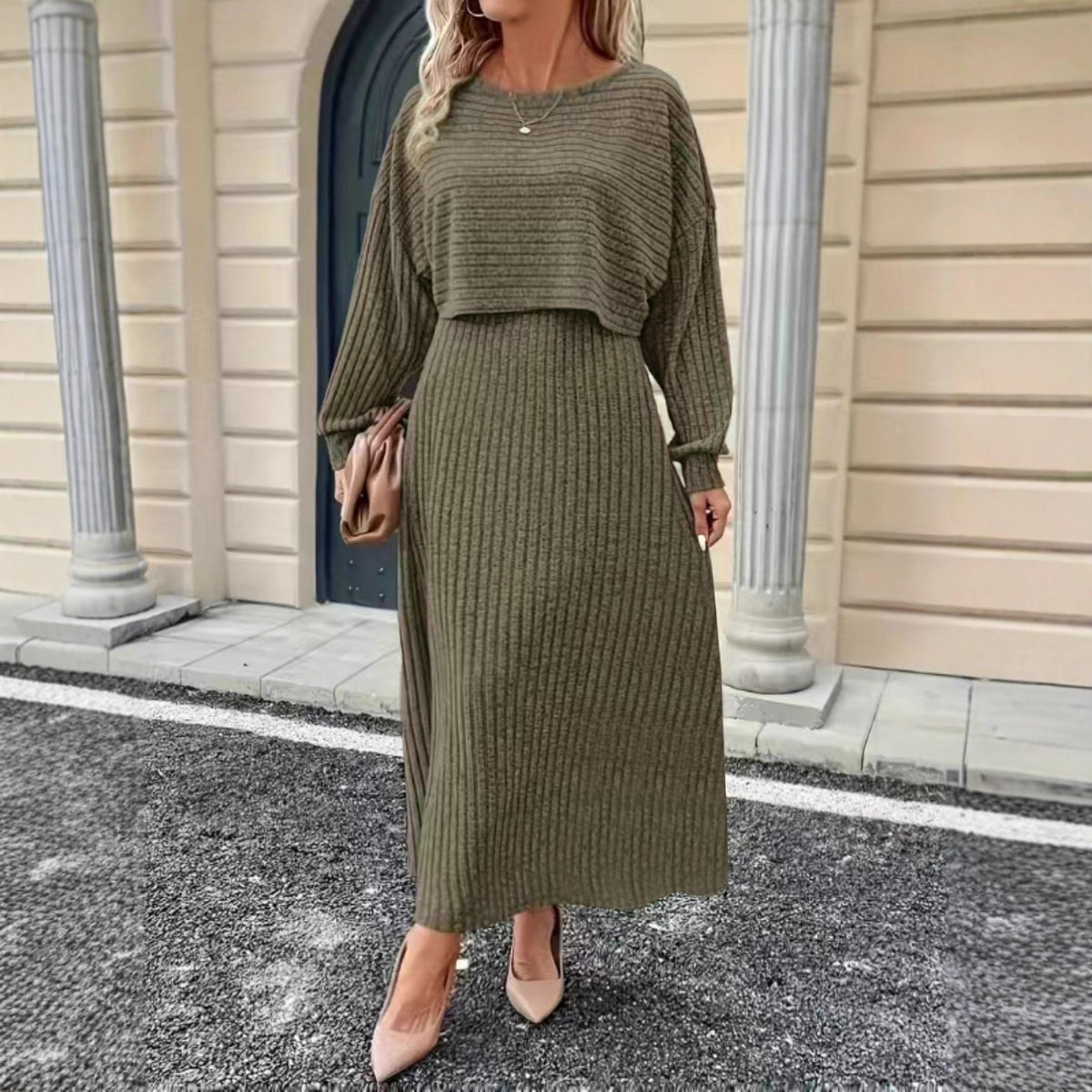 Womens Long-sleeve Top And Dress Set
