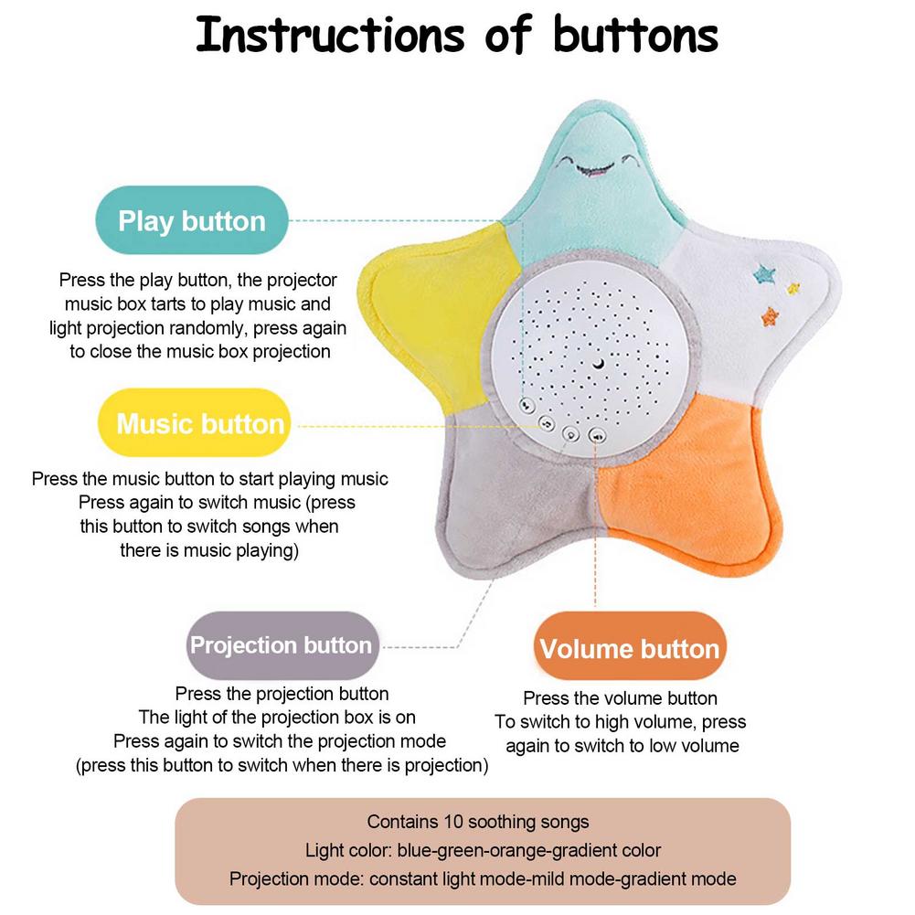 Starfish LED Rotating Star Projector Lighting Moon Starry Sky Children Baby Night Sleep Light Battery Emergency Projection Lamp