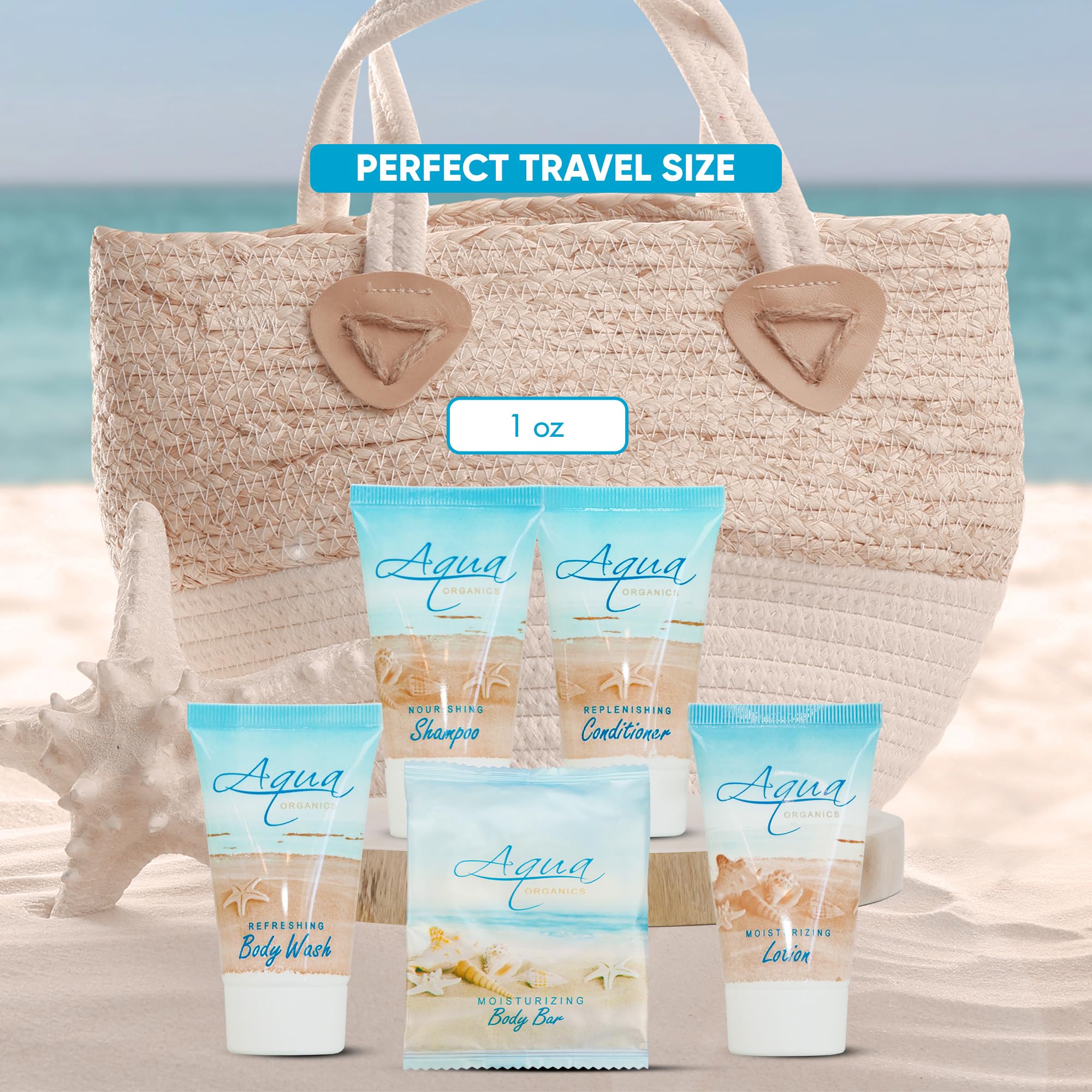 1-Shoppe All-in-Kit Aqua Organics Hotel Toiletries Bulk Set – 300 Pieces, 1oz Travel Sizes