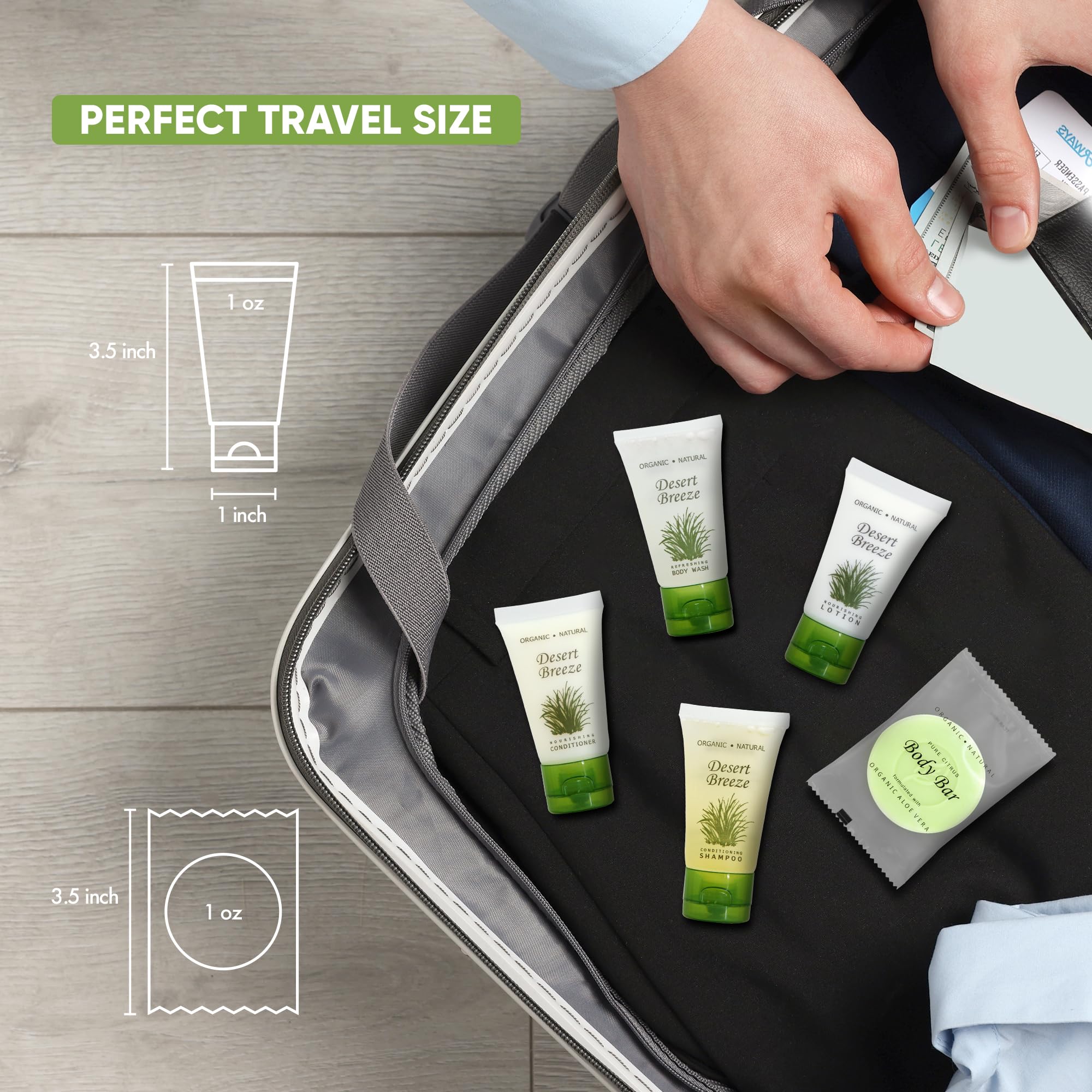 1-Shoppe All-in-Kit Travel Size Hotel Toiletry Set — 300 Count, Paraben Free, Green Tea Lemongrass, Aloe & Olive Oil