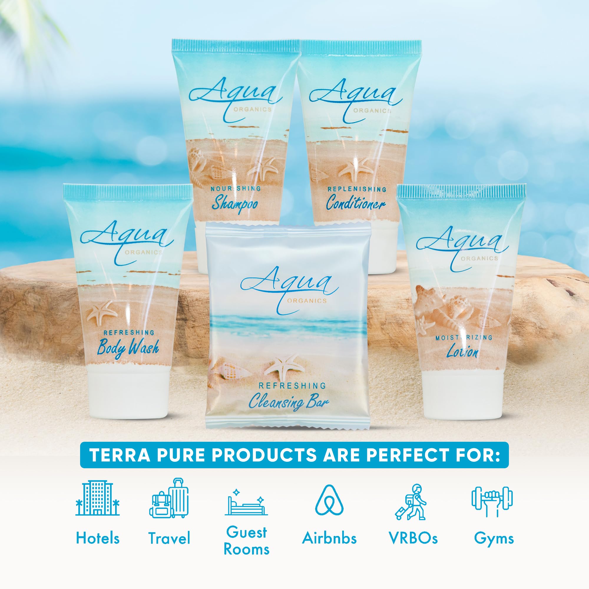 Aqua Organics Hotel Soaps & Toiletries Bulk Set | 1-Shoppe All-in-Kit | Travel-Size 75 Pieces