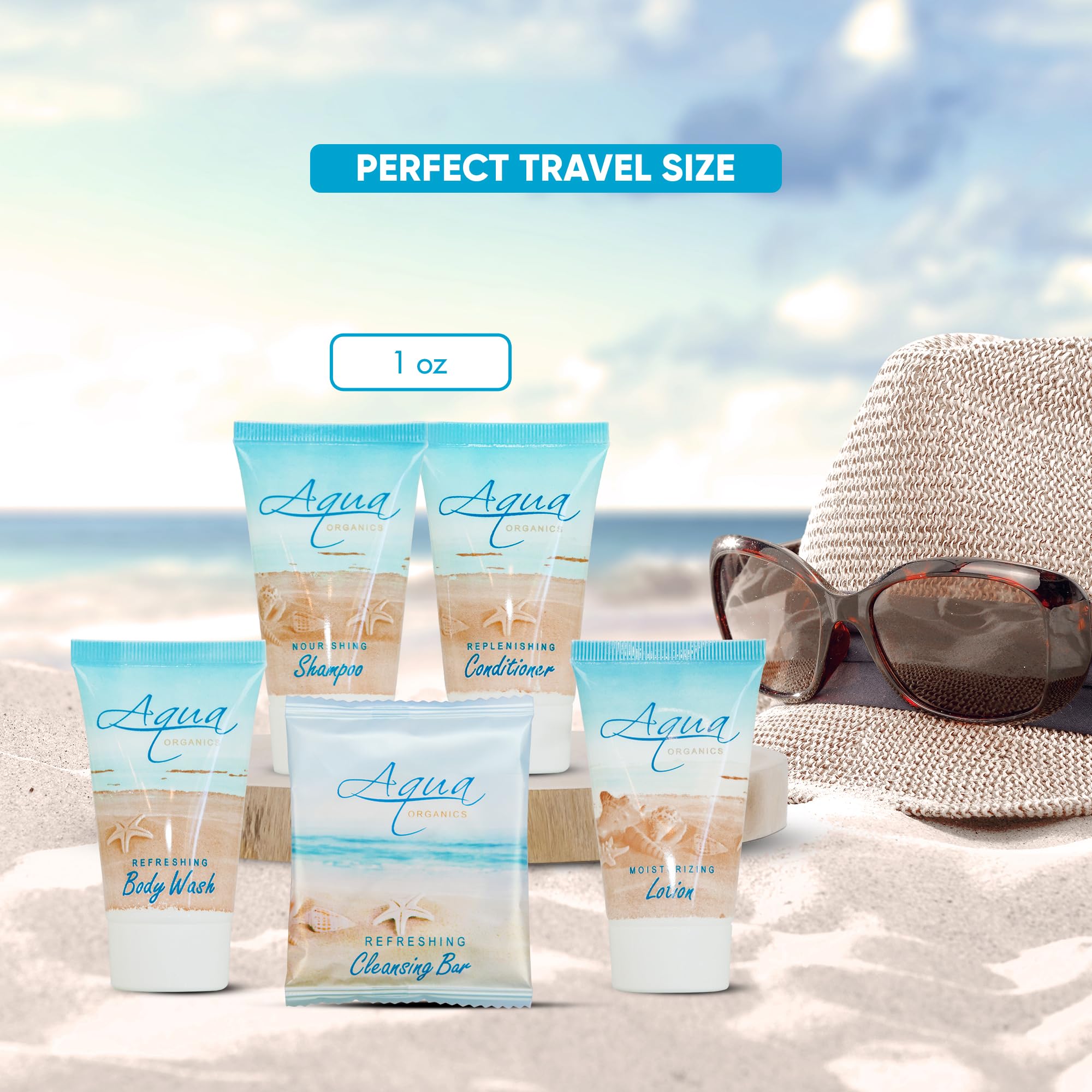 Aqua Organics Hotel Soaps & Toiletries Bulk Set | 1-Shoppe All-in-Kit | Travel-Size 75 Pieces