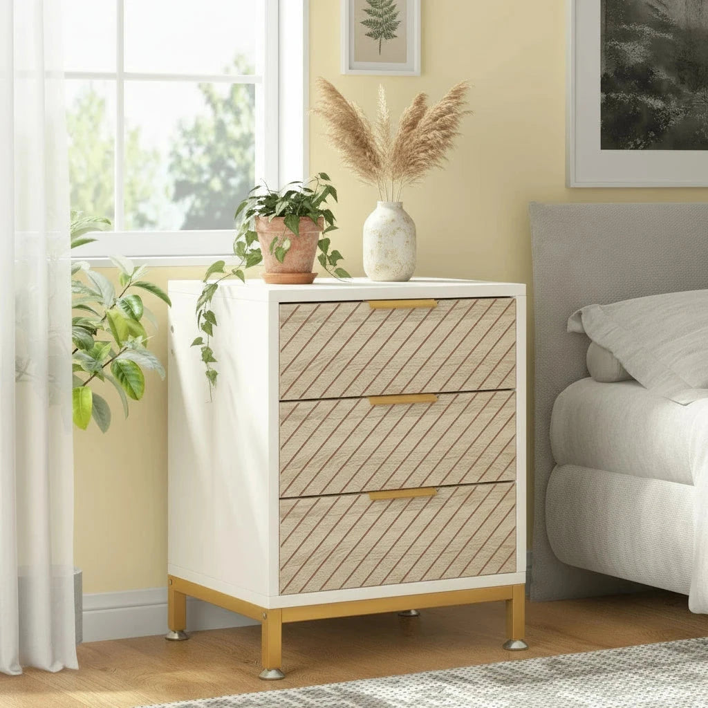 Modern 3-Drawer Nightstand with Textured Wood Finish