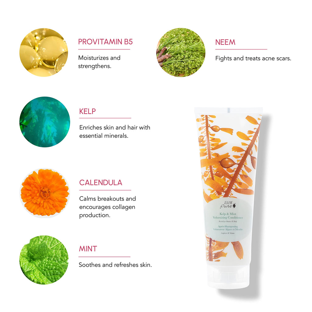100% PURE Kelp & Mint Volumizing Conditioner — Deep Hydration & Shine