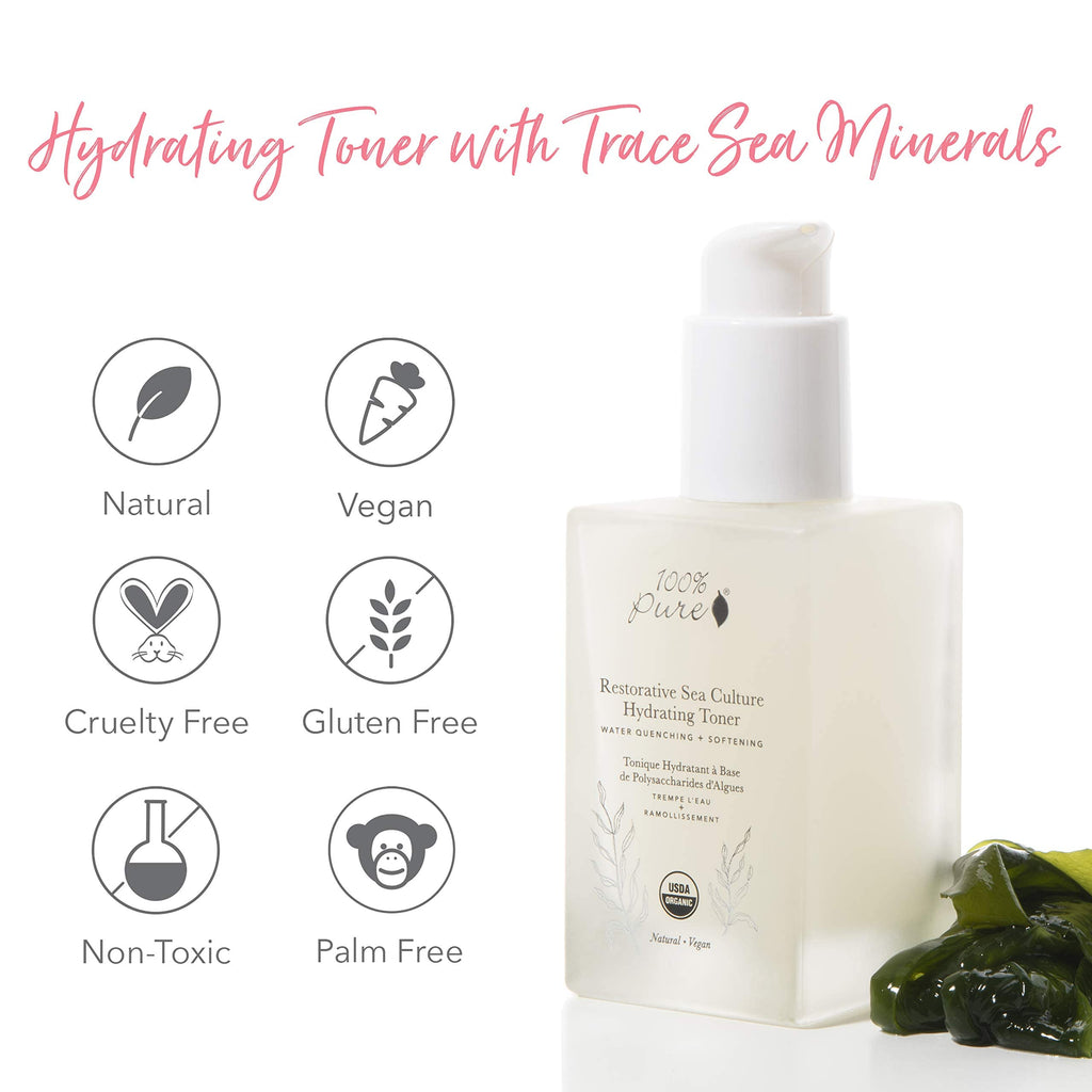 100% PURE Restorative Sea Essence Hydrating Toner – Alcohol-Free with Witch Hazel, Sea Kelp & Hyaluronic Acid