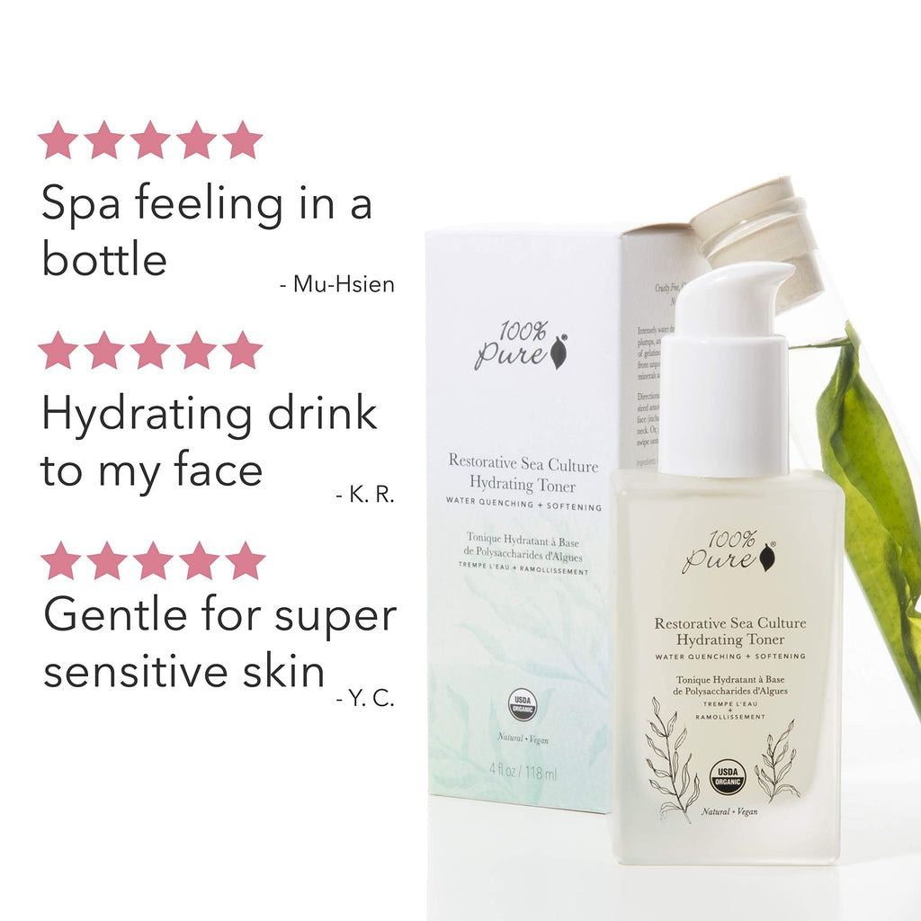 100% PURE Restorative Sea Essence Hydrating Toner – Alcohol-Free with Witch Hazel, Sea Kelp & Hyaluronic Acid