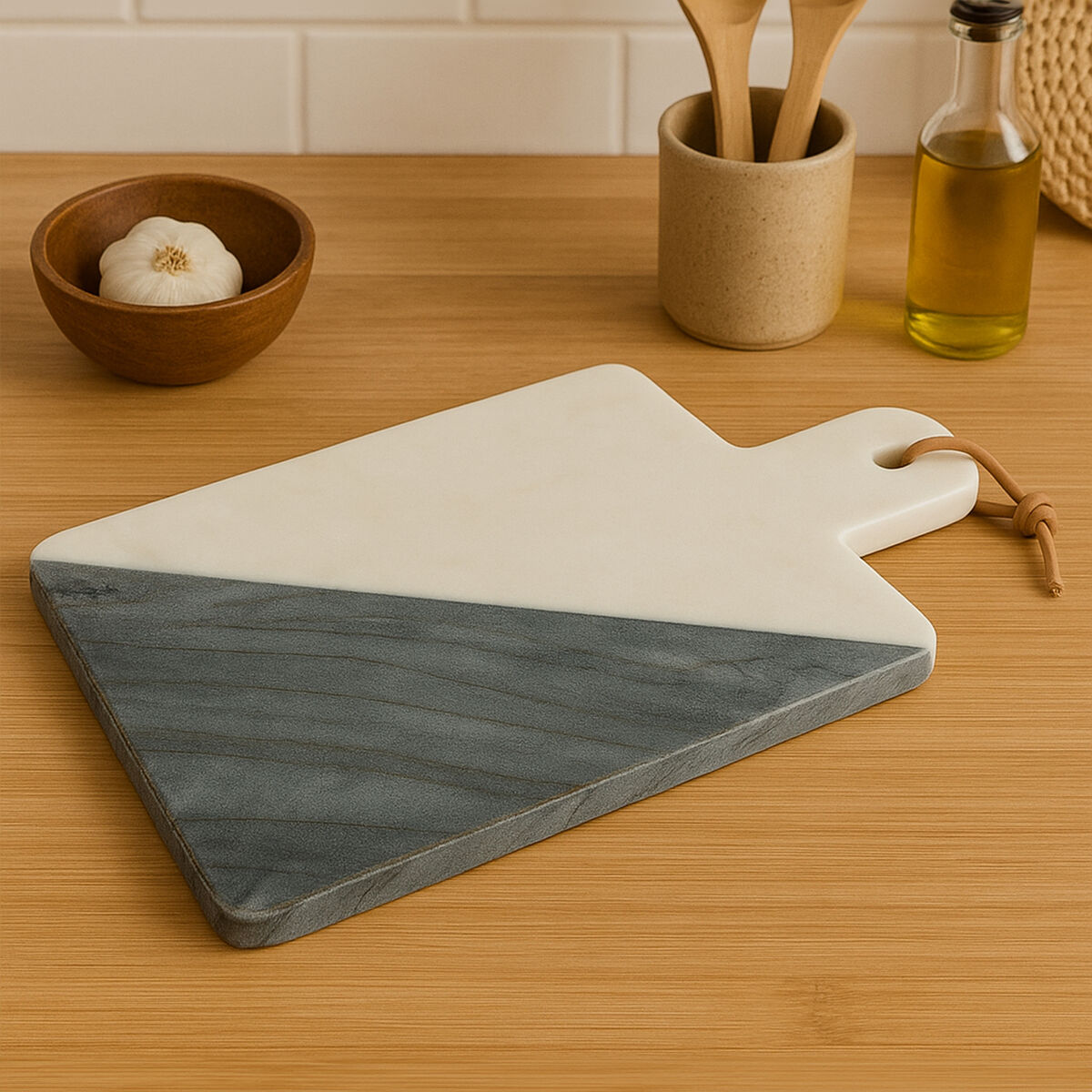 Bulgari White and Grey Marble Paddle Chopping and Serving Board