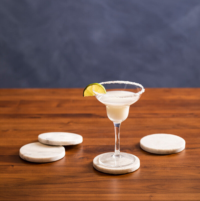 Kindia Set Of 4 White Marble Round Coasters