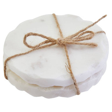 Kindia Set of Four White Marble Rustic Edge Coasters