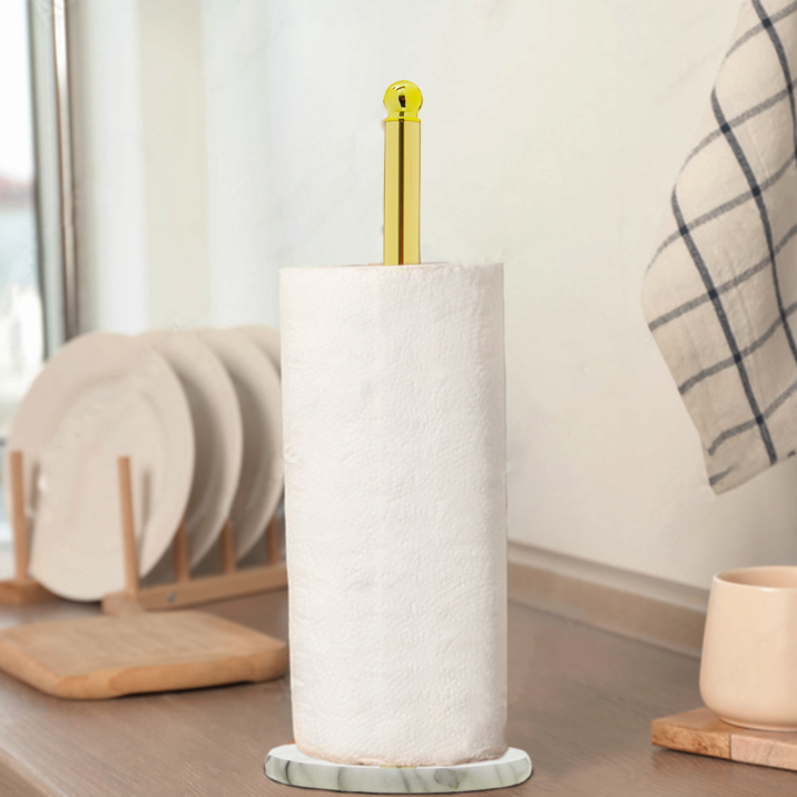 Delphine Gold Kitchen Roll Holder With Marble Base