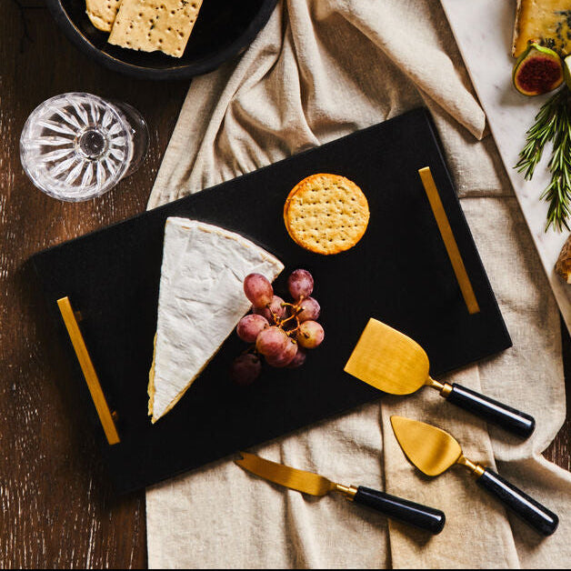 Marina Black And Gold Cheese Board And Knife Set