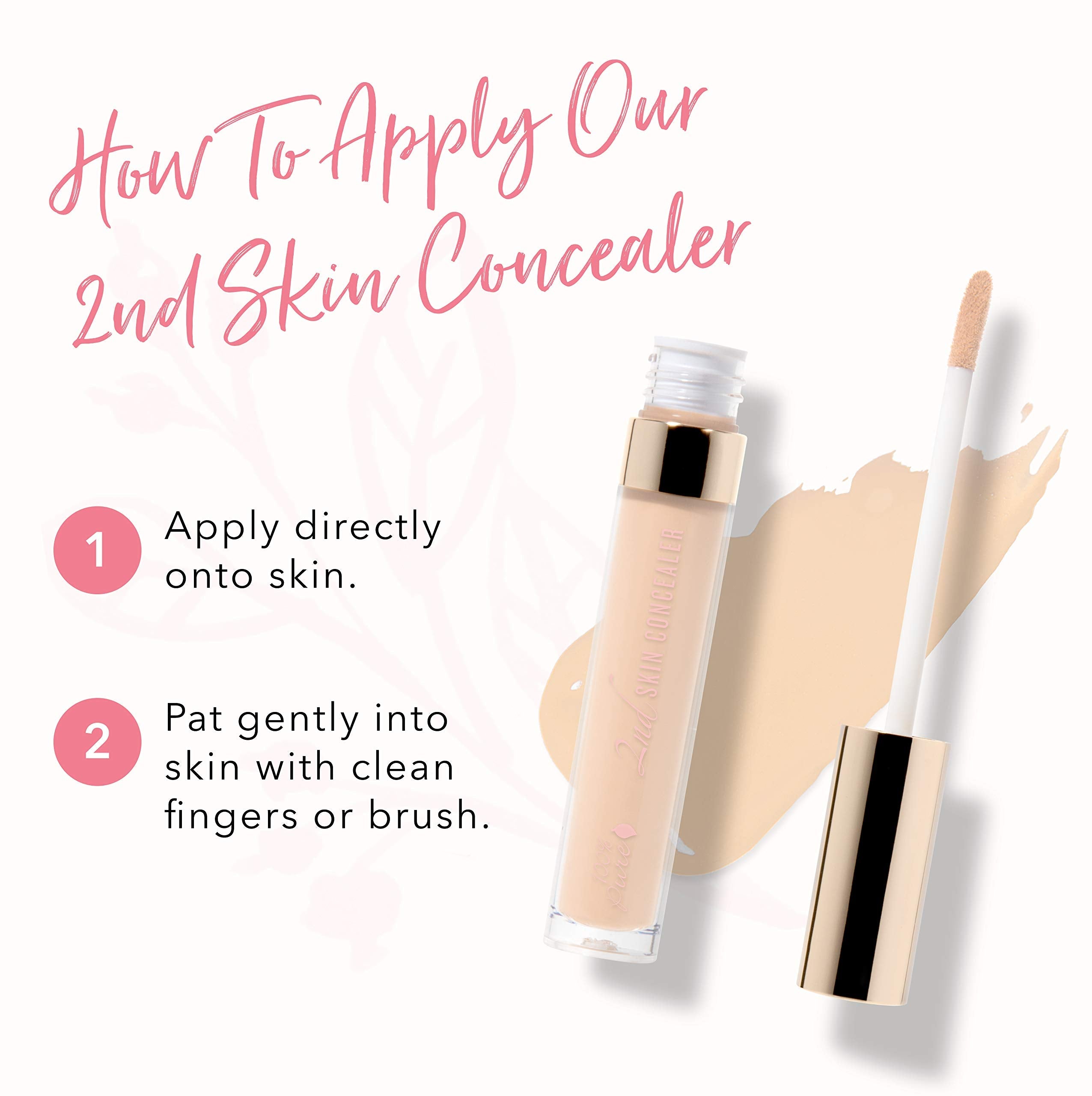 100% PURE 2nd Skin Concealer (Fruit Pigmented) Shade 1 – Full Coverage, Lightweight Vegan Concealer for Light Skin with Warm Gold Undertones