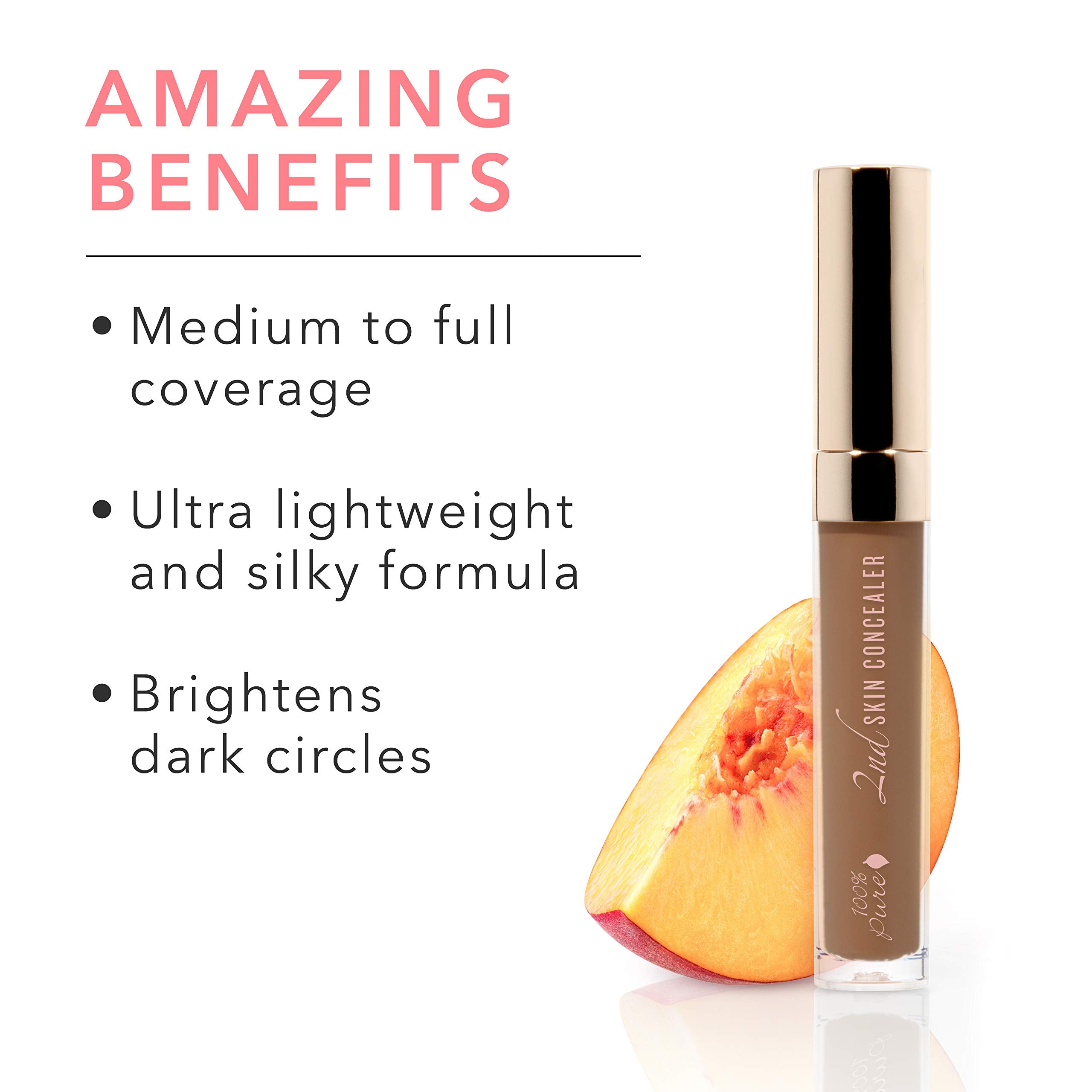 100% Pure 2nd Skin Concealer Shade 7 – Full Coverage, Lightweight, Fruit-Pigmented, Vegan (Deep Skin, Cool-Neutral) - 0.17 fl oz