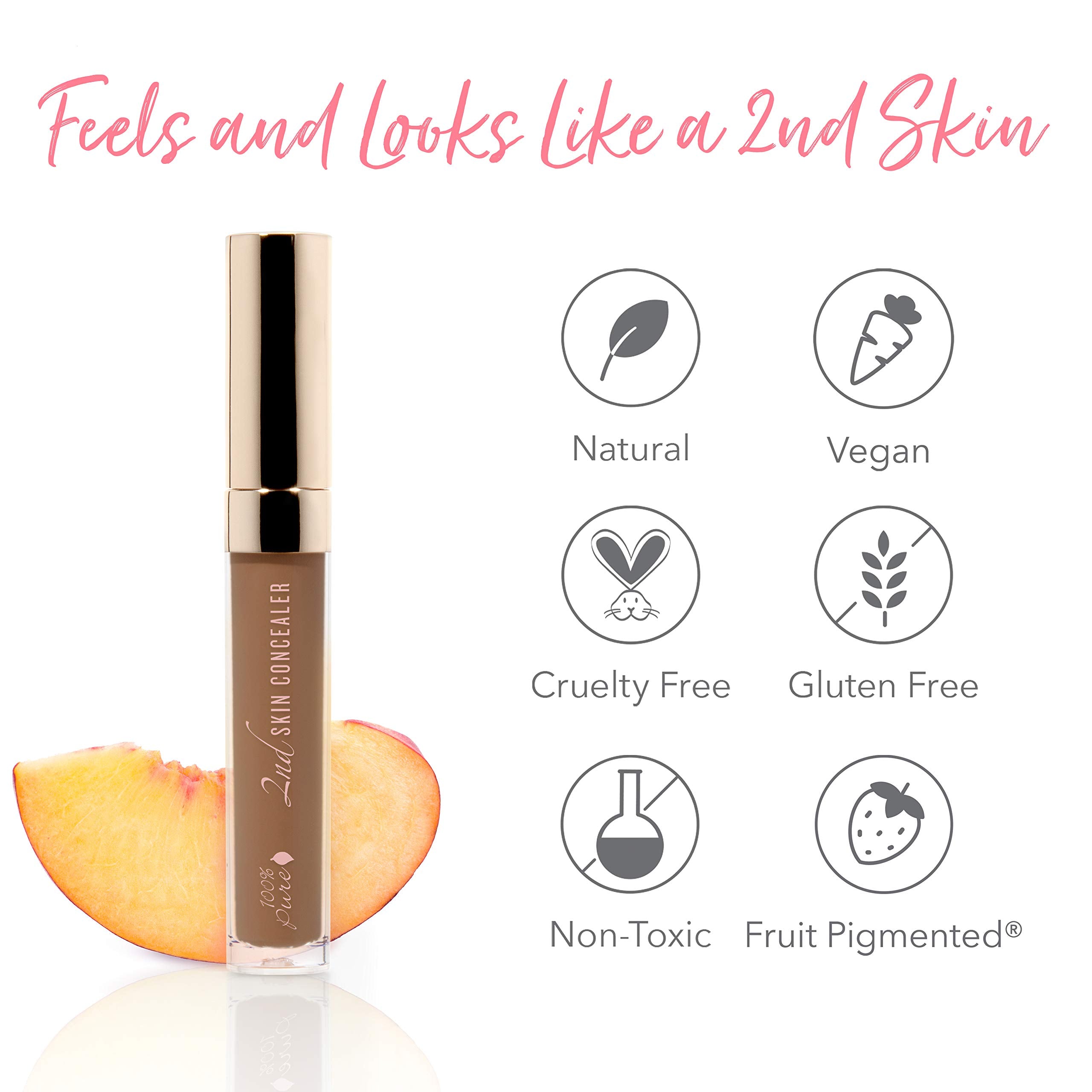 100% Pure 2nd Skin Concealer Shade 7 – Full Coverage, Lightweight, Fruit-Pigmented, Vegan (Deep Skin, Cool-Neutral) - 0.17 fl oz
