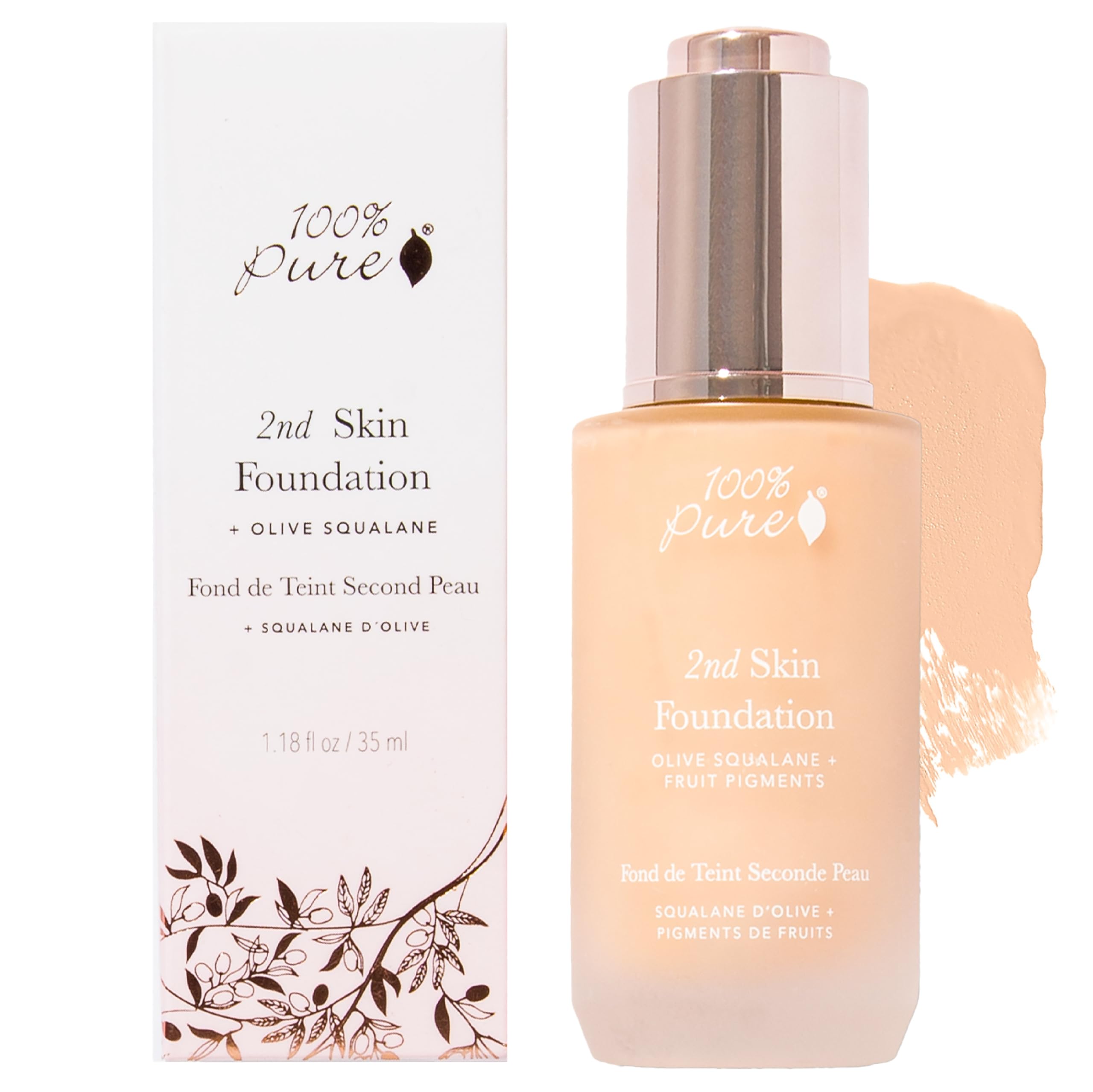 100% PURE 2nd Skin Foundation Shade 4 – Full Coverage, Lightweight, Satin Finish, Oil Absorbing, Vegan Makeup