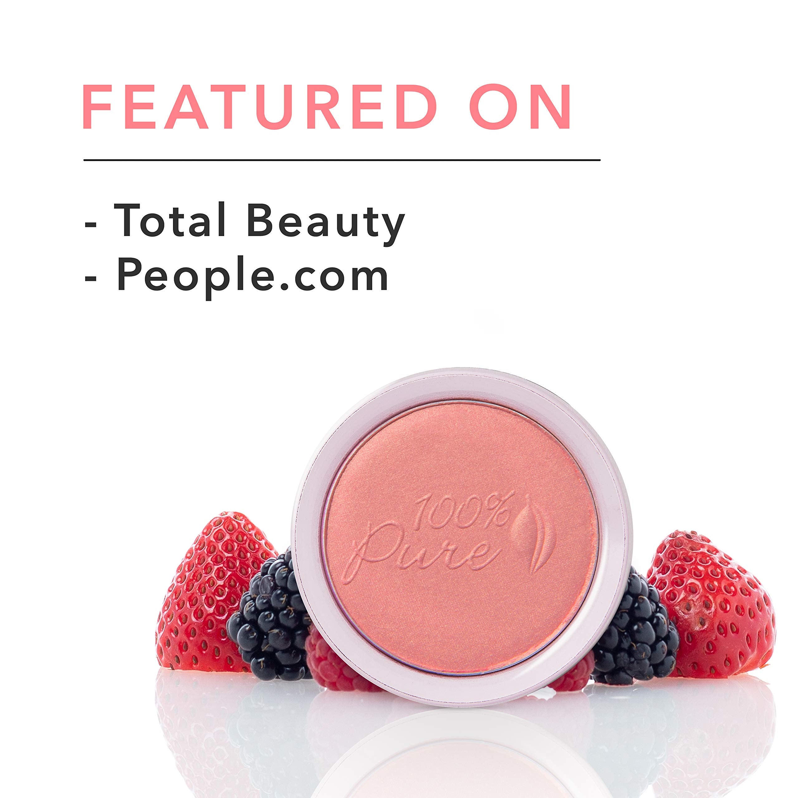 100% PURE Powder Blush Mimosa – Fruit Pigmented, Light Coral, Soft Shimmery Finish, Rosehip Oil & Cocoa Butter, 1.81 oz