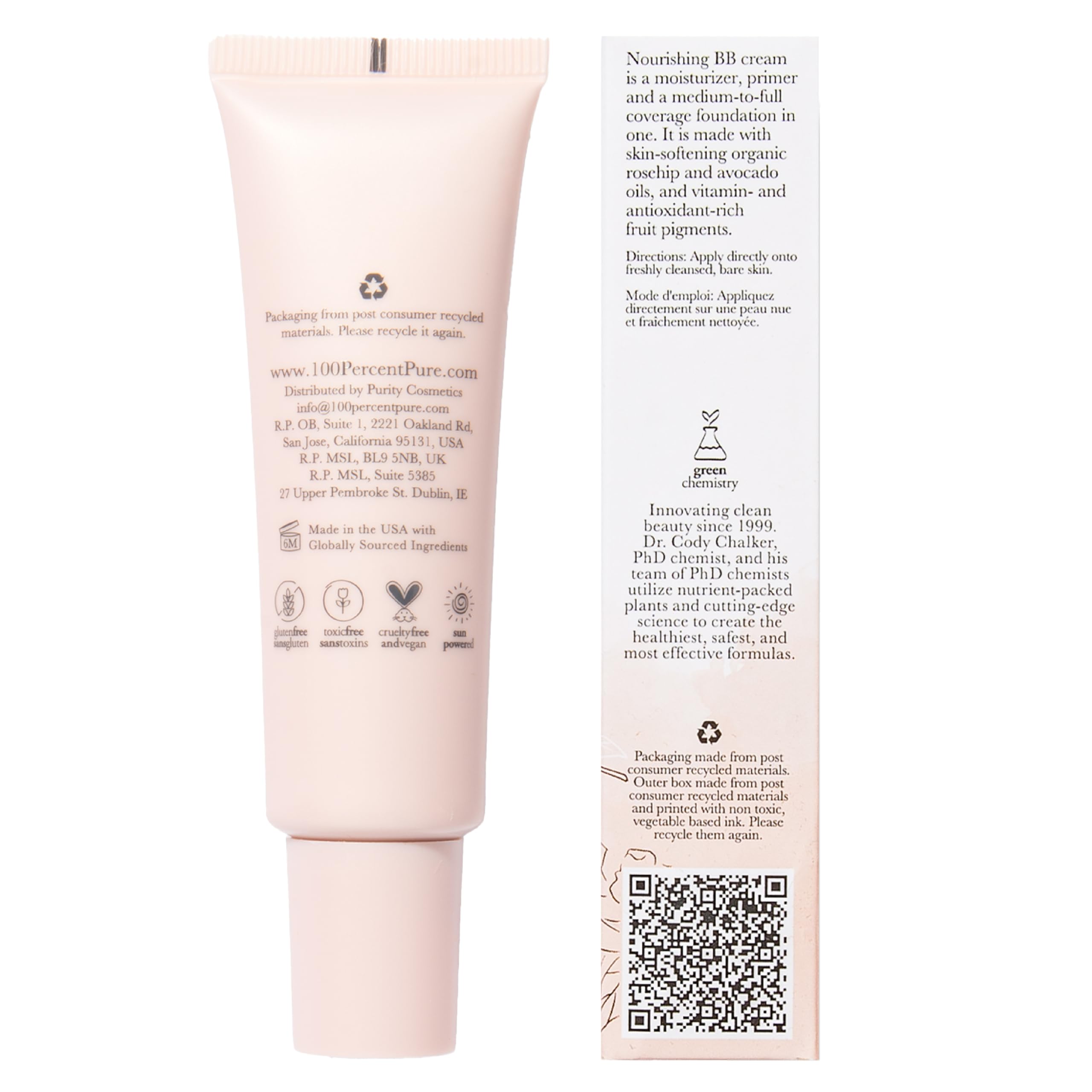 100% PURE BB Cream Shade 20 Aglow – All-in-One Primer, Concealer & Foundation (Dewy, Warm Undertone) – Vegan