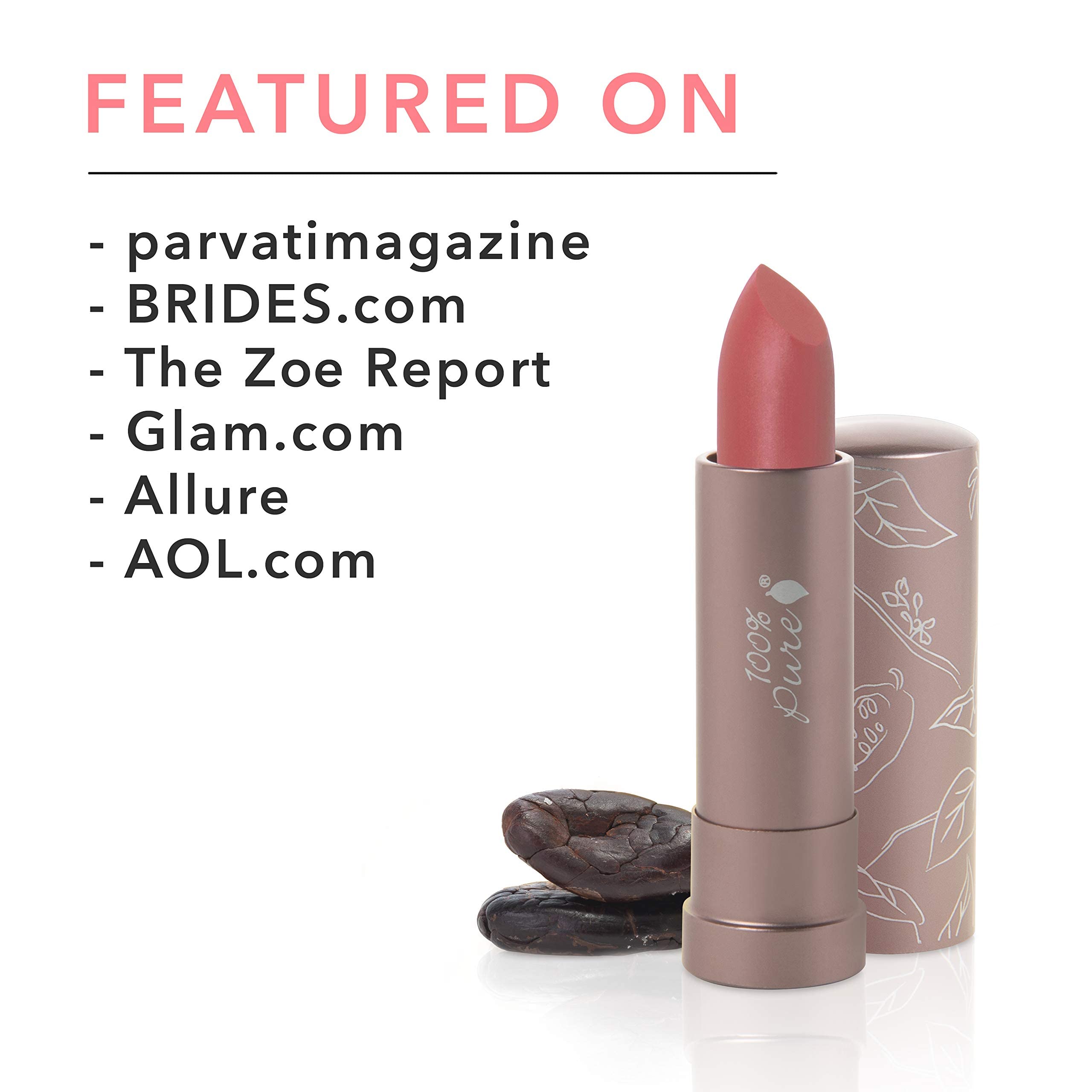 100% PURE Cocoa Butter Matte Lipstick – Pink Canyon (Dusty Pink) | All-Day Hydration, Vegan Fruit-Pigmented Color