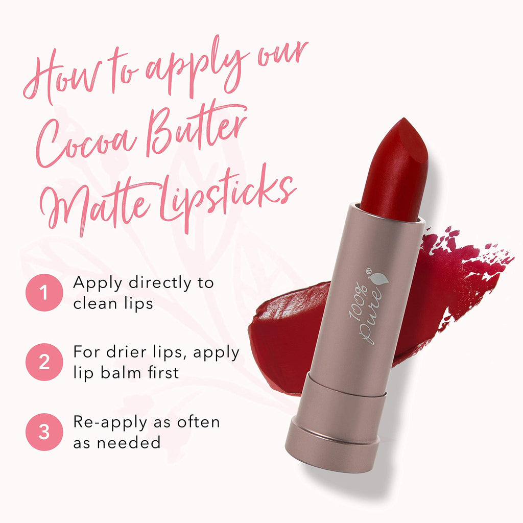 100% PURE Cocoa Butter Matte Lipstick – Blood Orange (Classic Brick Red) 0.15 oz